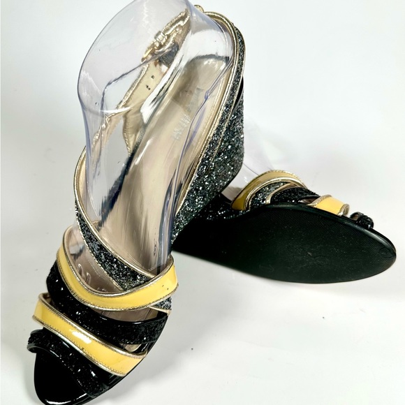Excellent Condition Miu Miu Vernice Slingbag Gray Sparkle Leather Wedge Sandals - Picture 6 of 10